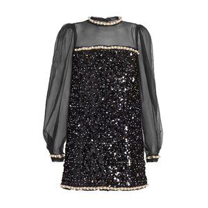 NEW Balmain Size 36 (US 4) Imitation Pearl-Trimmed Sequined Shift Minidress